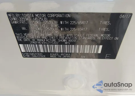 2017 Toyota Rav4 Le z USA, uszkodzony, nr VIN JTMZFREV0HJ715302